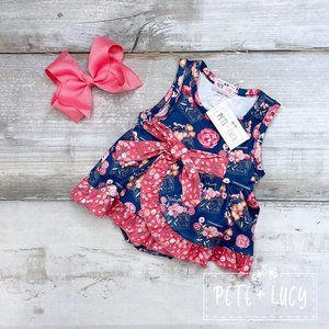 Pete + Lucy Basket of Bouquets girls romper size 6-9 months